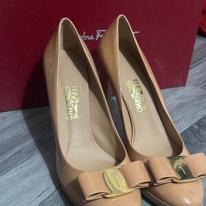 Salvatore Ferragamo Nude Heels with Bow Accent